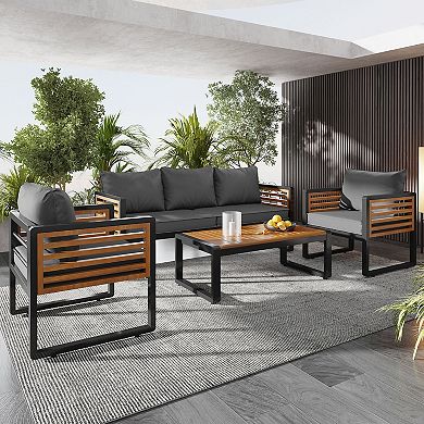 Merax Large Size 4-pieces Outdoor Furniture sofa for 5 Person Conversation Set