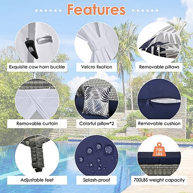 Merax Outdoor Sunbed With Colorful Pillows, Wicker Patio Daybed With Cushions
