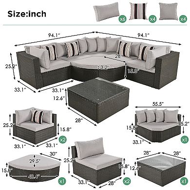 Merax 7-piece Outdoor Wicker Sofa Set, Rattan Sofa Lounger, Conversation Sofa