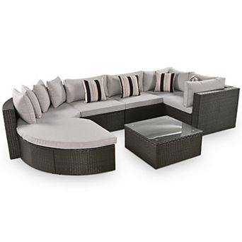 Merax 7 pc Outdoor Wicker Sofa Set, Rattan Sofa Lounger, Conversation Sofa