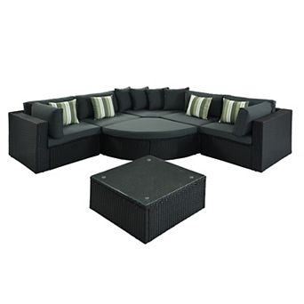 Merax 7 pc Outdoor Wicker Sofa Set, Rattan Sofa Lounger, Conversation Sofa