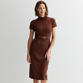 Women's Robbie Bee Cap Sleeve Sweater Dress with Belted Waist & Pockets