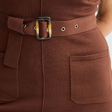 Women's Robbie Bee Cap Sleeve Sweater Dress with Belted Waist & Pockets
