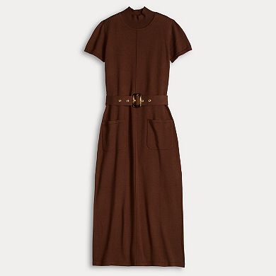 Women's Robbie Bee Cap Sleeve Sweater Dress with Belted Waist & Pockets