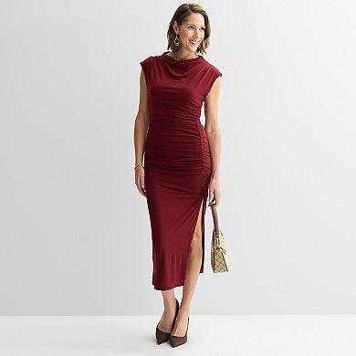 Women's Robbie Bee Side Rouched Funnel Neck Midi Dress