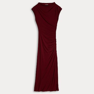 Women's Robbie Bee Side Rouched Funnel Neck Midi Dress