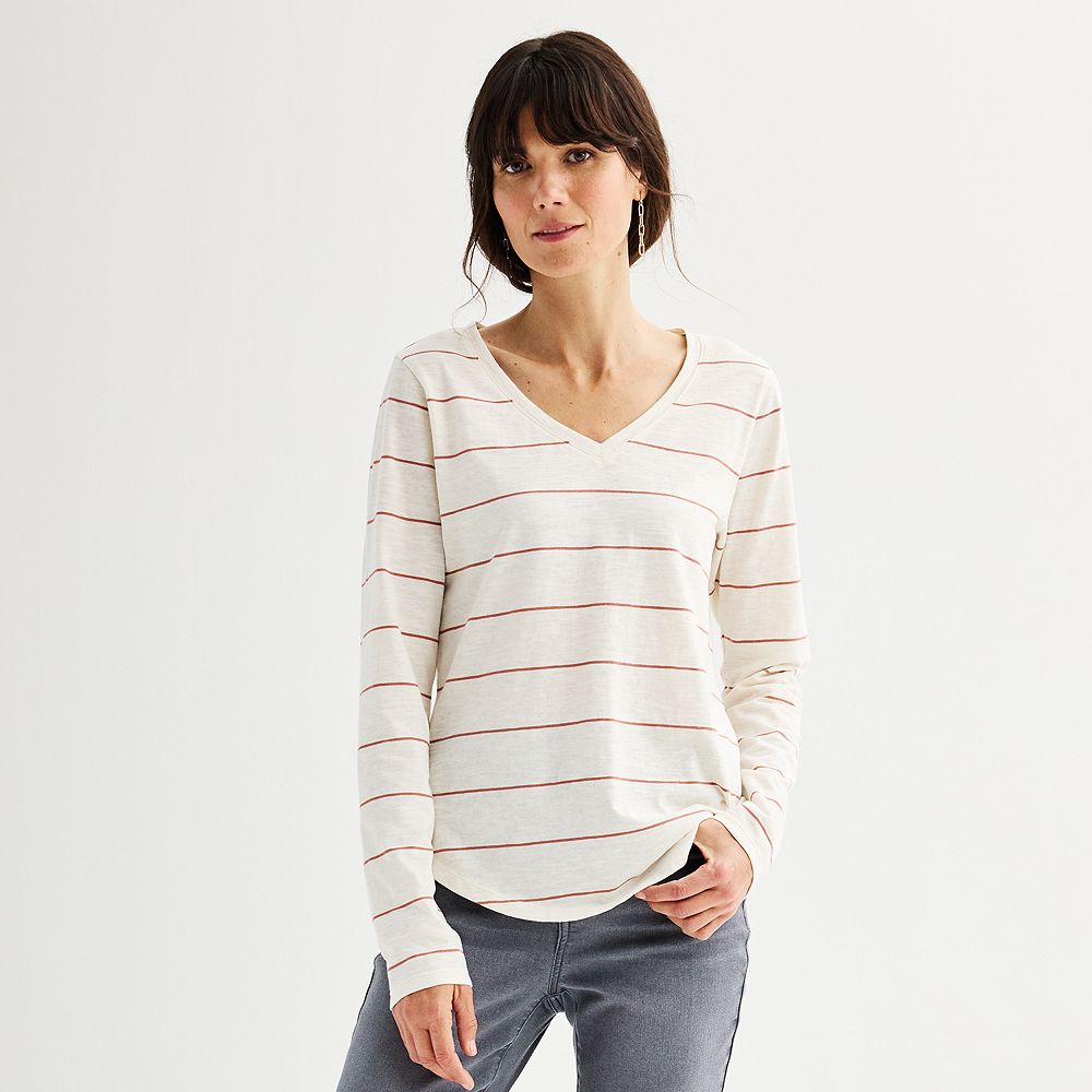 24/7 by Maurices Womens Blue Striped Long Sleeve Top Plus Size 1X
