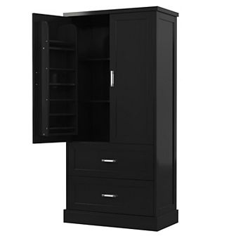 Tall Bathroom Storage Cabinet, Cabinet with Two Doors and Drawers, Adjustable Shelf