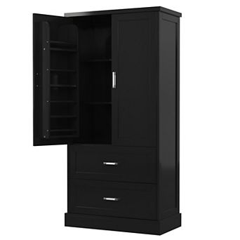 Tall Bathroom Storage Cabinet, Cabinet with Two Doors and Drawers, Adjustable Shelf