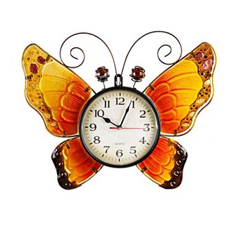 Evergreen Enterprises Metal & Glass Butterfly Wall Clock