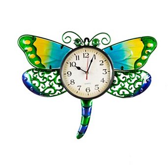 Evergreen Enterprises Metal and Glass Shaped Dragonfly Wall Clock