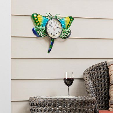 Evergreen Enterprises Metal and Glass Shaped Dragonfly Wall Clock