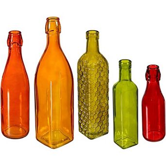 Evergreen Enterprises Set of 5 Mixed Colors Glass Bottles for Outdoor Bottle Tree