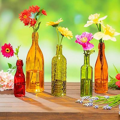 その他 Set of 5 bottles Evergreen Enterprises Set of 5 Mixed Colors Glass Bottles for