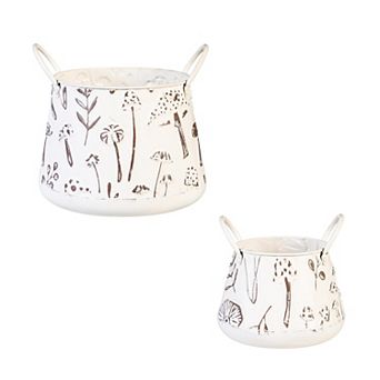 Evergreen Enterprises Set of 2 Embossed Mushrooms Planters with Handles