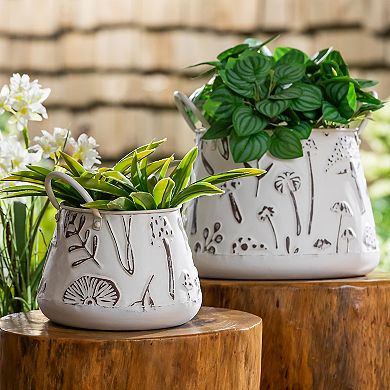 Evergreen Enterprises Set of 2 Embossed Mushrooms Planters with Handles