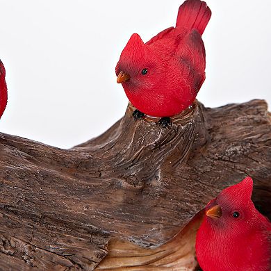 Evergreen Enterprises Solar Cardinal Family On Wooden Log