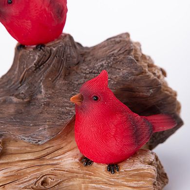 Evergreen Enterprises Solar Cardinal Family On Wooden Log