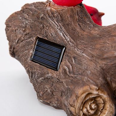 Evergreen Enterprises Solar Cardinal Family On Wooden Log
