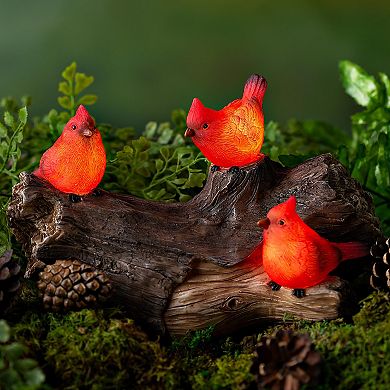 Evergreen Enterprises Solar Cardinal Family On Wooden Log