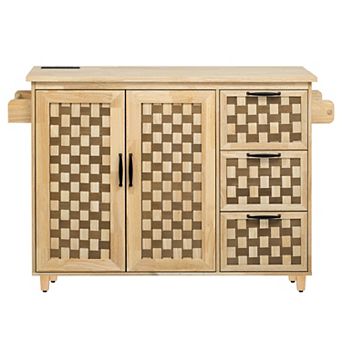 Merax 3D Woven Checkerboard Pattern Design Kitchen Island with Drop Leaf