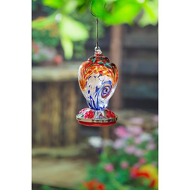 Evergreen Enterprises Multi-Color Speckle Art Glass Finial-Shaped Hummingbird Feeder