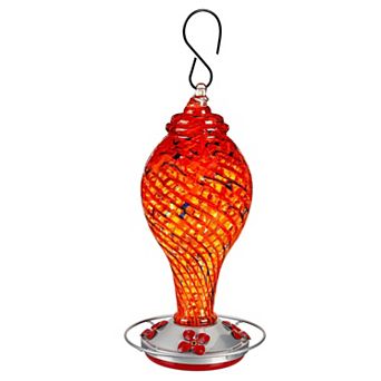 Evergreen Enterprises Red Speckled Art Glass Hummingbird Feeder with Bronze Gondola