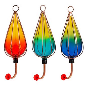 Evergreen Enterprises Ombre Art Glass Hummingbird Feeder Set of 3