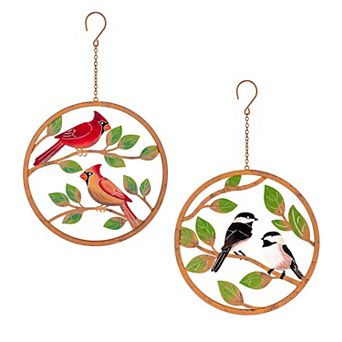 Evergreen Enterprises 2 pc Diameter Rustic Friends Bird Hand Painted Hanging Decor