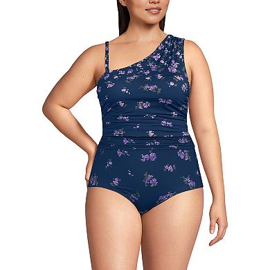 Plus Size Lands' End Ruched One Shoulder Swim Top