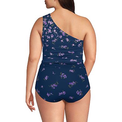 Plus Size Lands' End Ruched One Shoulder Swim Top