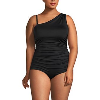 Plus Size Lands' End Ruched One Shoulder Swim Top