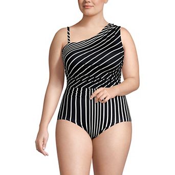 Plus Size Lands' End Ruched One Shoulder Swim Top