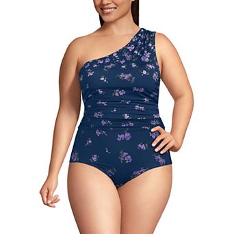 Plus Size Lands' End Ruched One Shoulder Swim Top