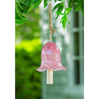 Evergreen Enterprises Art Glass Speckle Pink Floral Shaped Bell Chime