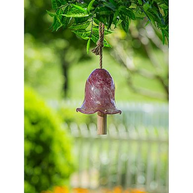 Evergreen Enterprises Art Glass Speckle Pink Floral Shaped Bell Chime