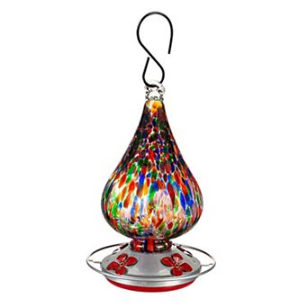 Evergreen Enterprises Multi-Color Speckled Art Glass Hummingbird Feeder