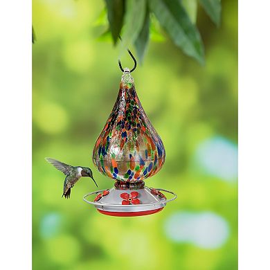 Evergreen Enterprises Multi-Color Speckled Art Glass Hummingbird Feeder