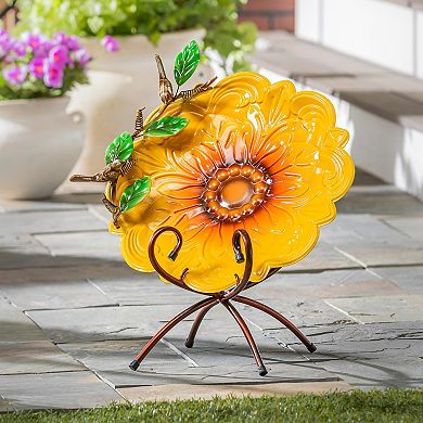 Evergreen Enterprises Sunflower Metal Sculpted Edge Bird Bath