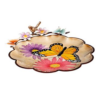 Evergreen Enterprises Butterfly & Flowers Metal Sculpted Edge Bird Bath