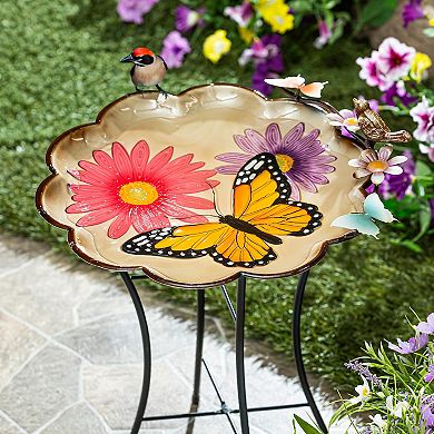 Evergreen Enterprises Butterfly & Flowers Metal Sculpted Edge Bird Bath