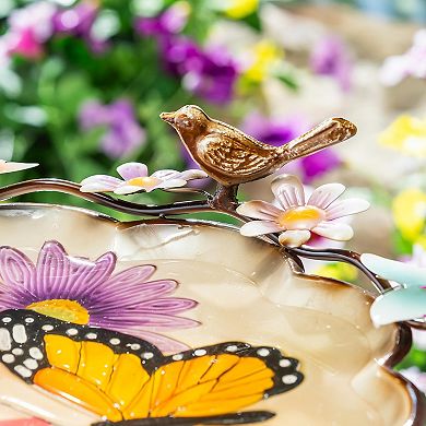 Evergreen Enterprises Butterfly & Flowers Metal Sculpted Edge Bird Bath