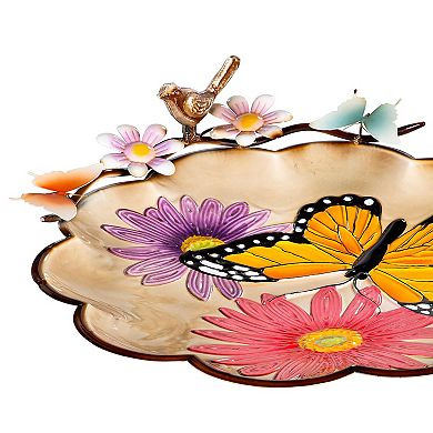 Evergreen Enterprises Butterfly & Flowers Metal Sculpted Edge Bird Bath