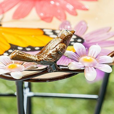 Evergreen Enterprises Butterfly & Flowers Metal Sculpted Edge Bird Bath