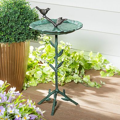 Evergreen Enterprises 12" Metal Green Bird Bath With Stand