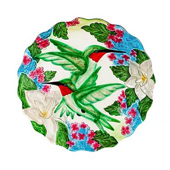 Evergreen Enterprises 18" Hand Painted and Embossed Hummingbird Bouquets Glass Shaped Bird Bath