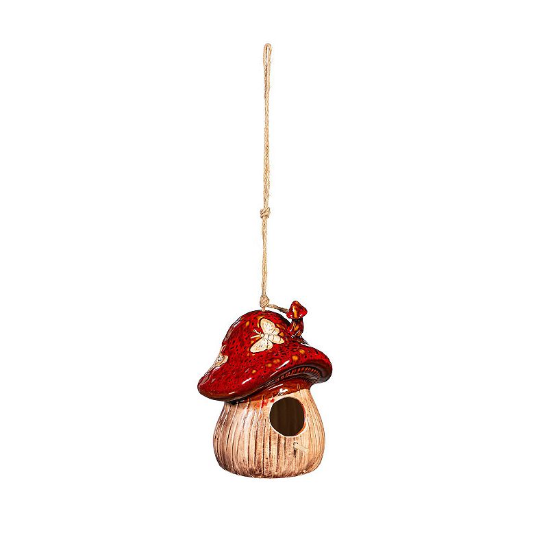 Evergreen Enterprises Indoor / Outdoor Ceramic Fantasy Mushroom Hanging Bird House, Multi