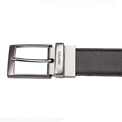 Men's Nautica Gunmetal Logo Reversible Leather Belt