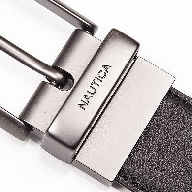 Men's Nautica Gunmetal Logo Reversible Leather Belt