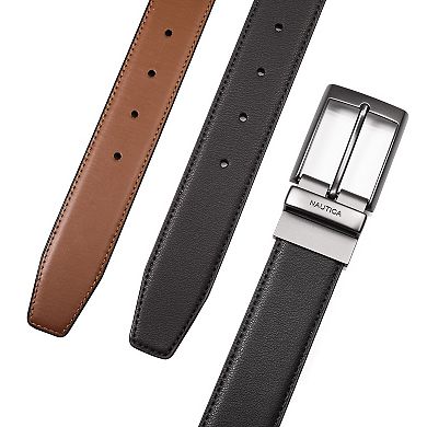 Men's Nautica Gunmetal Logo Reversible Leather Belt
